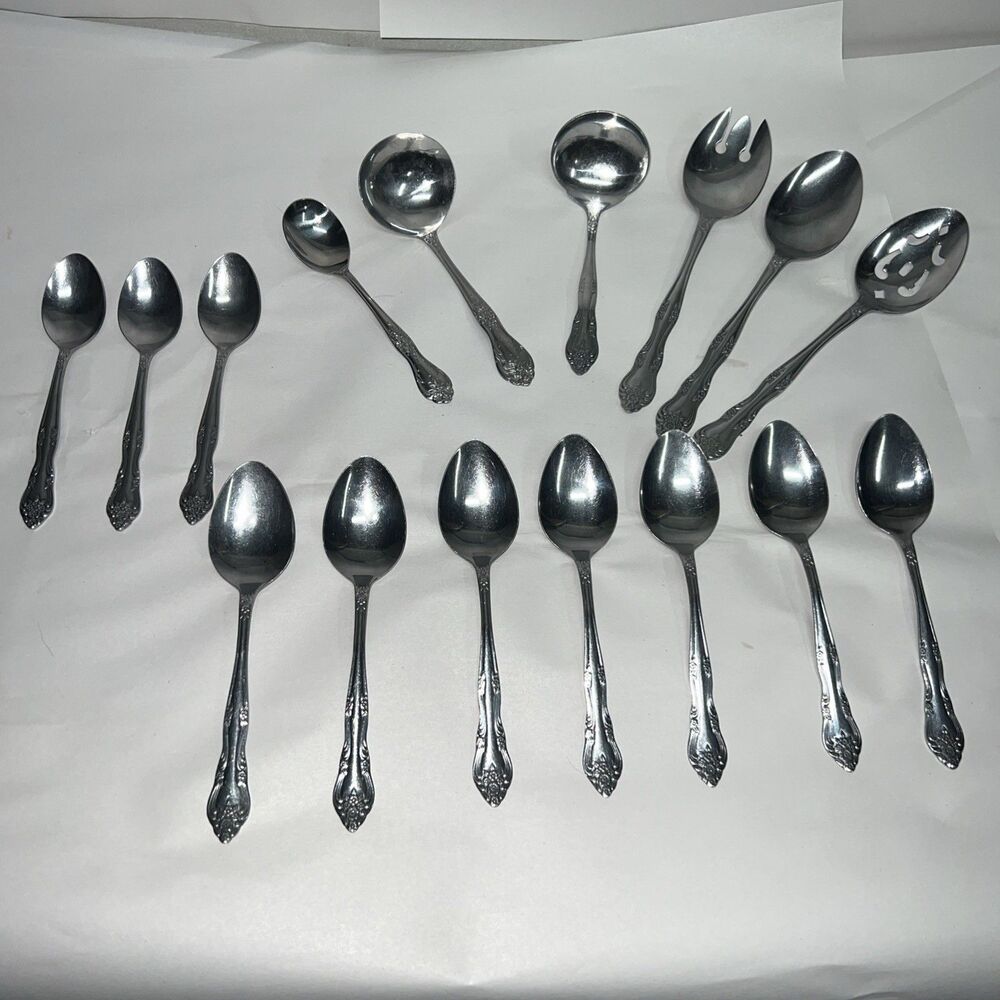 Rogers Co Stainless Korea Rose Floral Scroll 16 spoons Flatware Silverware